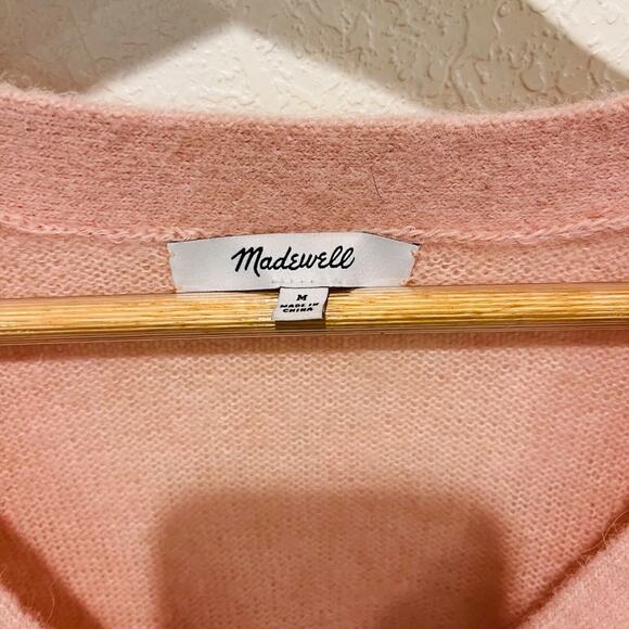Madewell Alpaca-Blend V-Neck Cardigan Medium Pink Buttoned Lightweight Knit - Picture 4 of 6